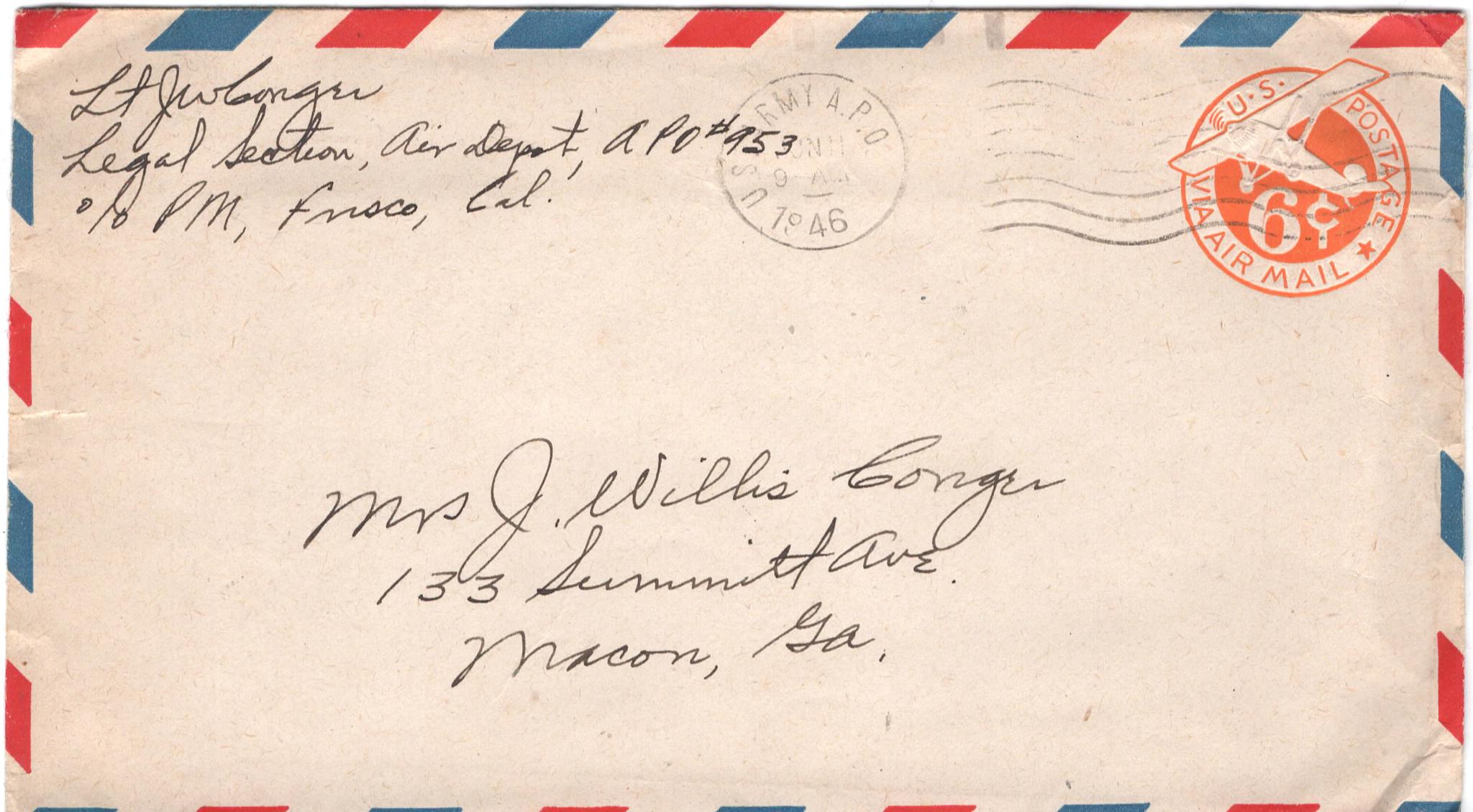 June 9, 1946: Front of envelope