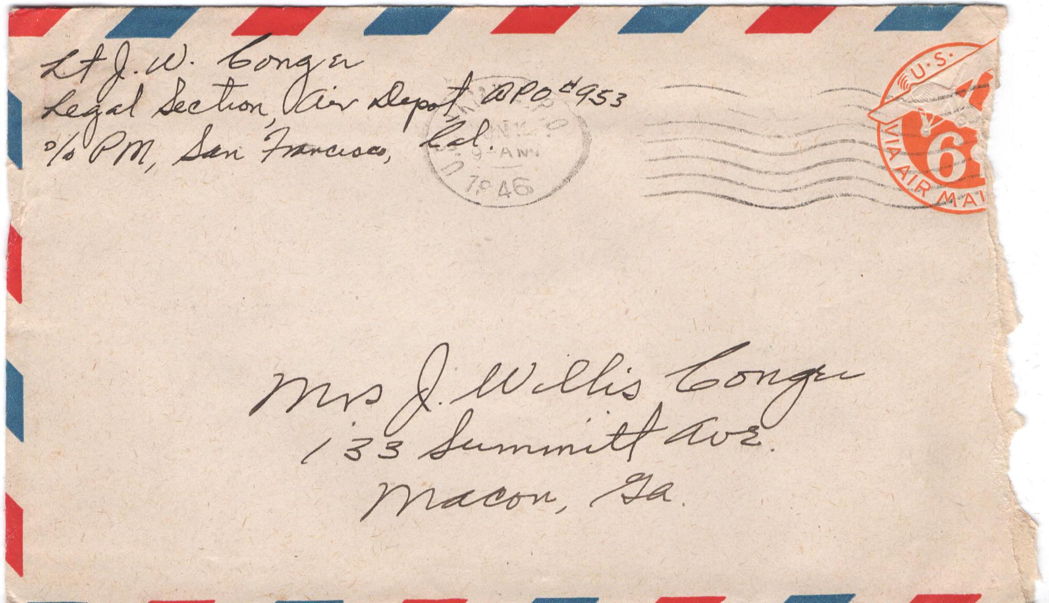 June 10, 1946: Front of envelope