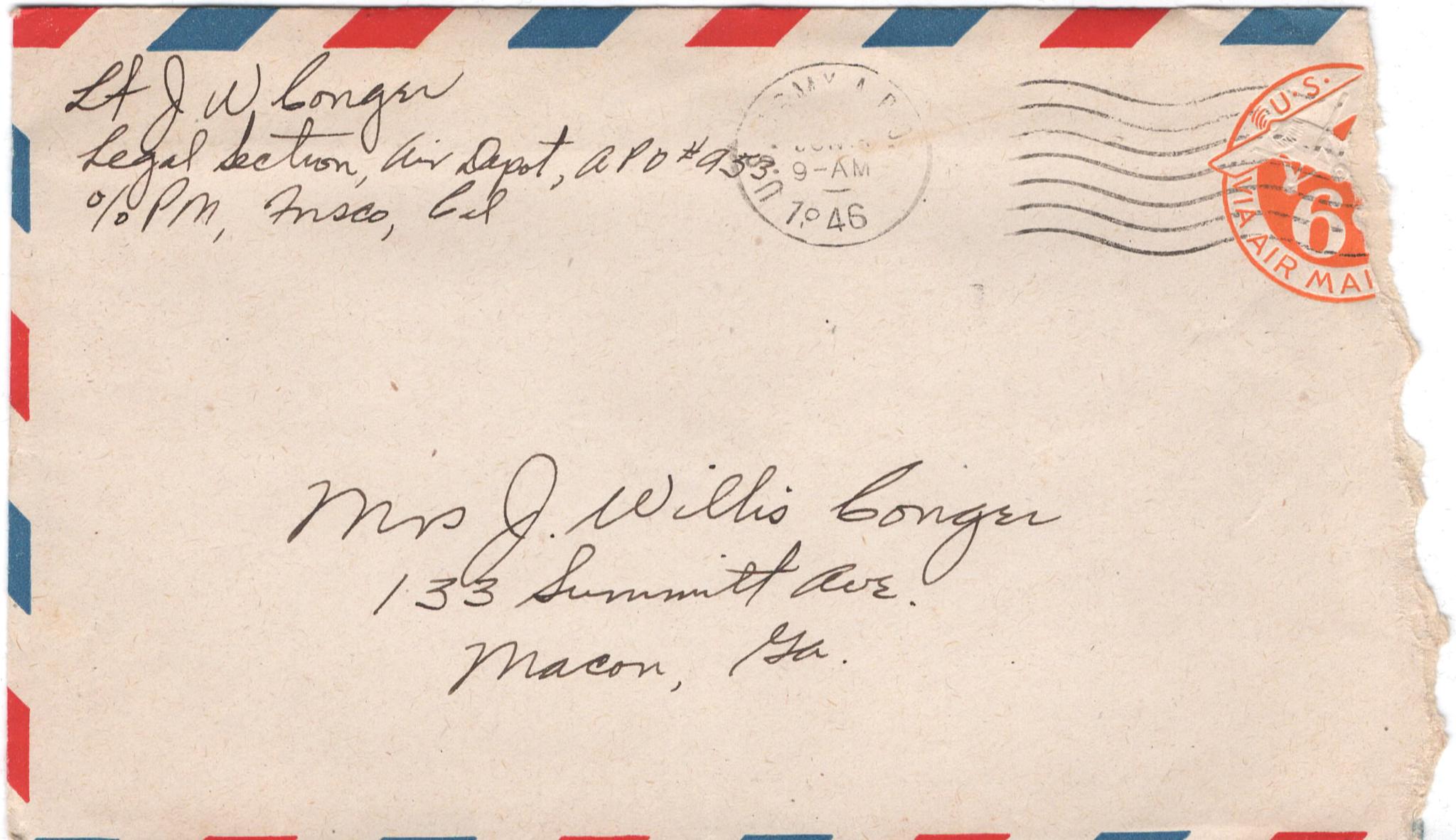 June 13, 1946: Front of envelope