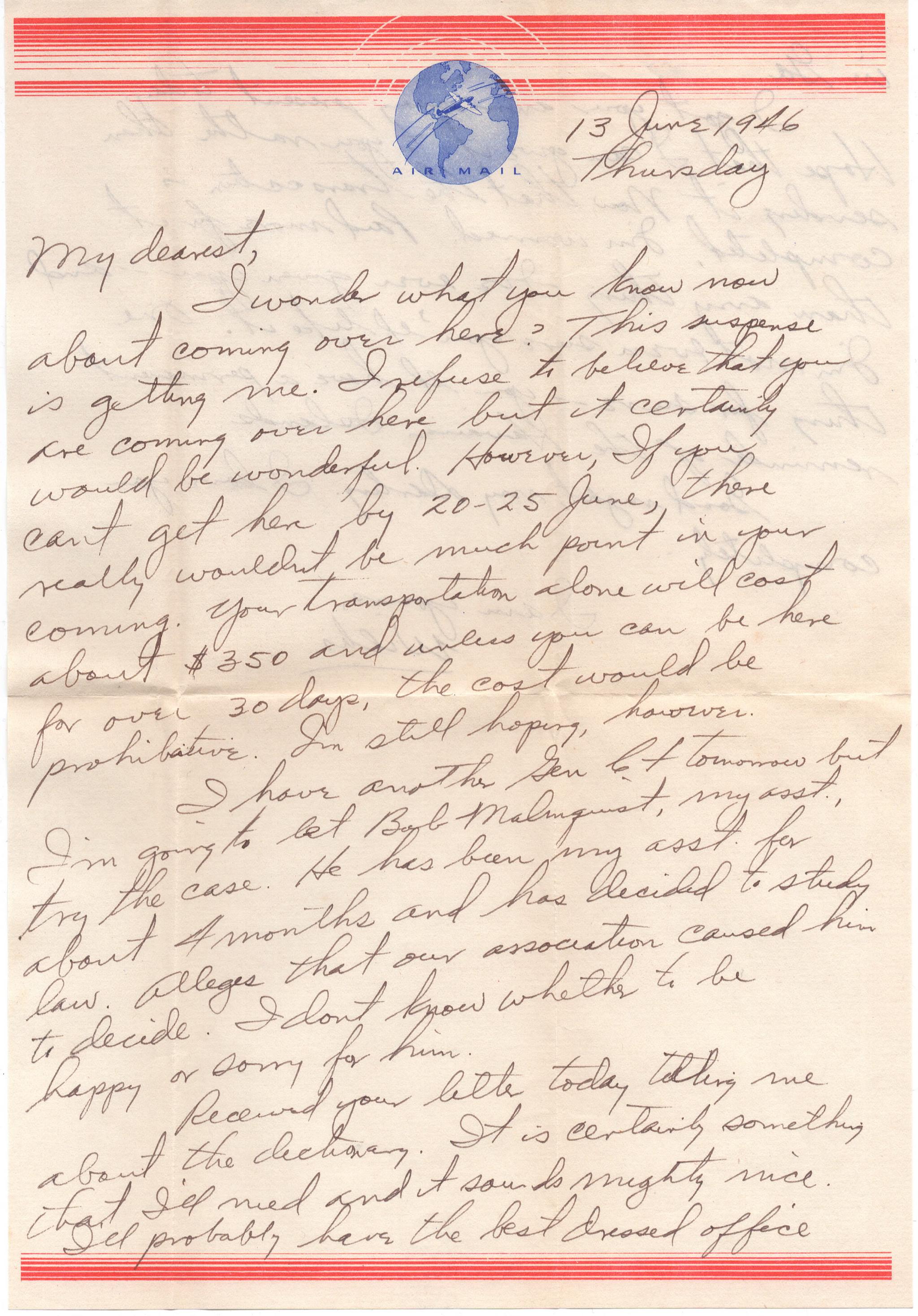 June 13, 1946: Front of letter