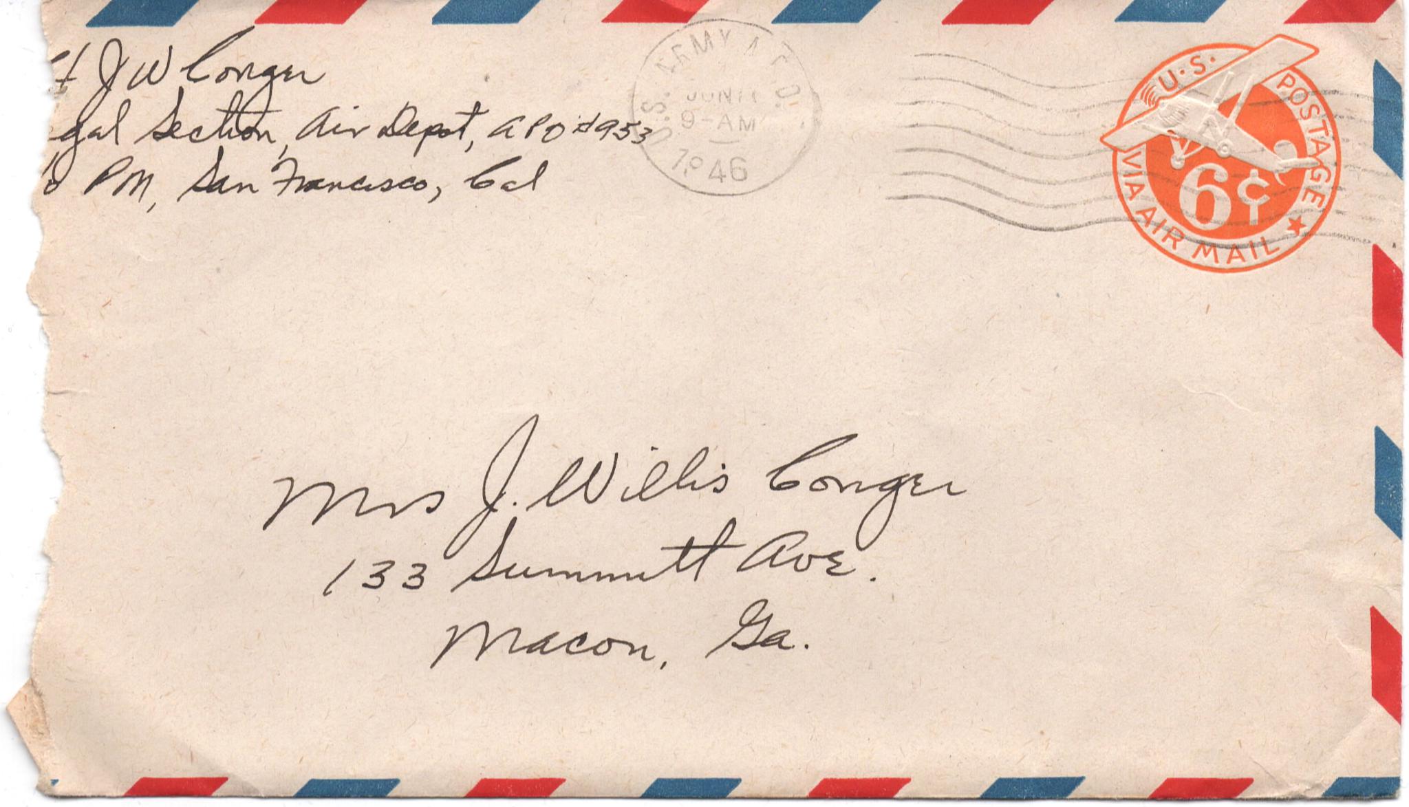 June 15, 1946: Front of envelope