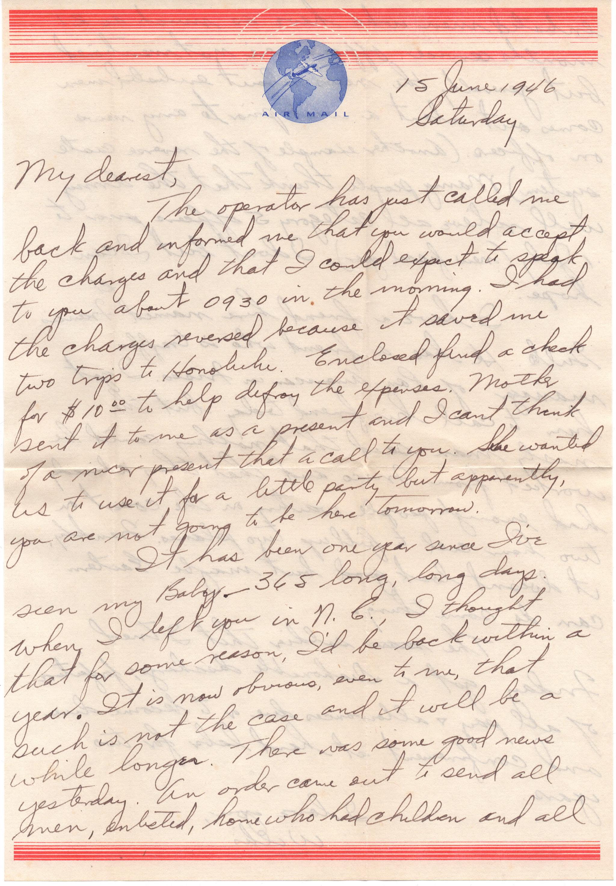 June 15, 1946: Front of letter