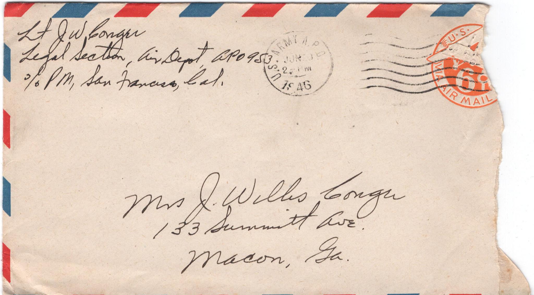 June 18, 1946: Front of envelope