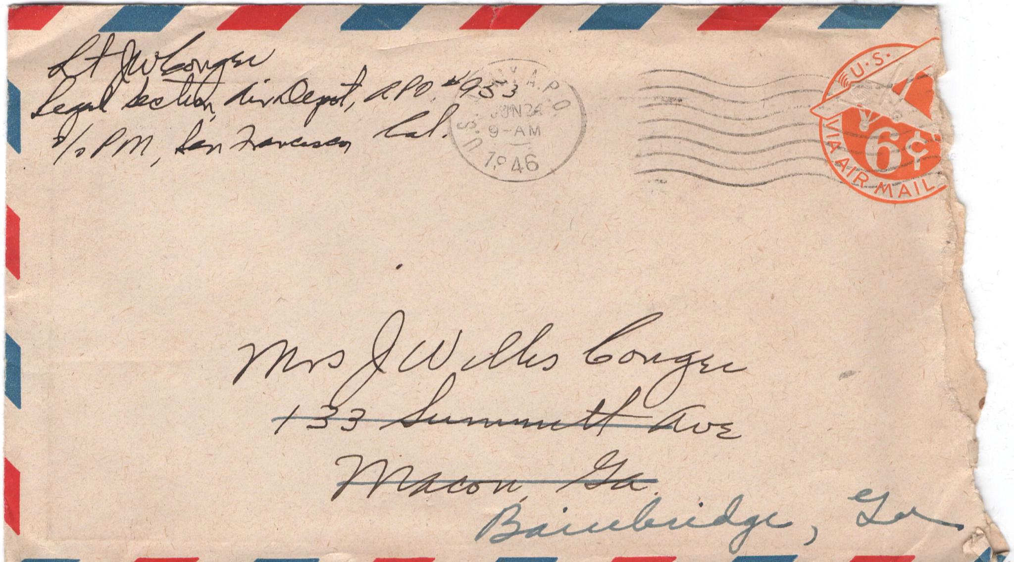 June 22, 1946: Front of envelope