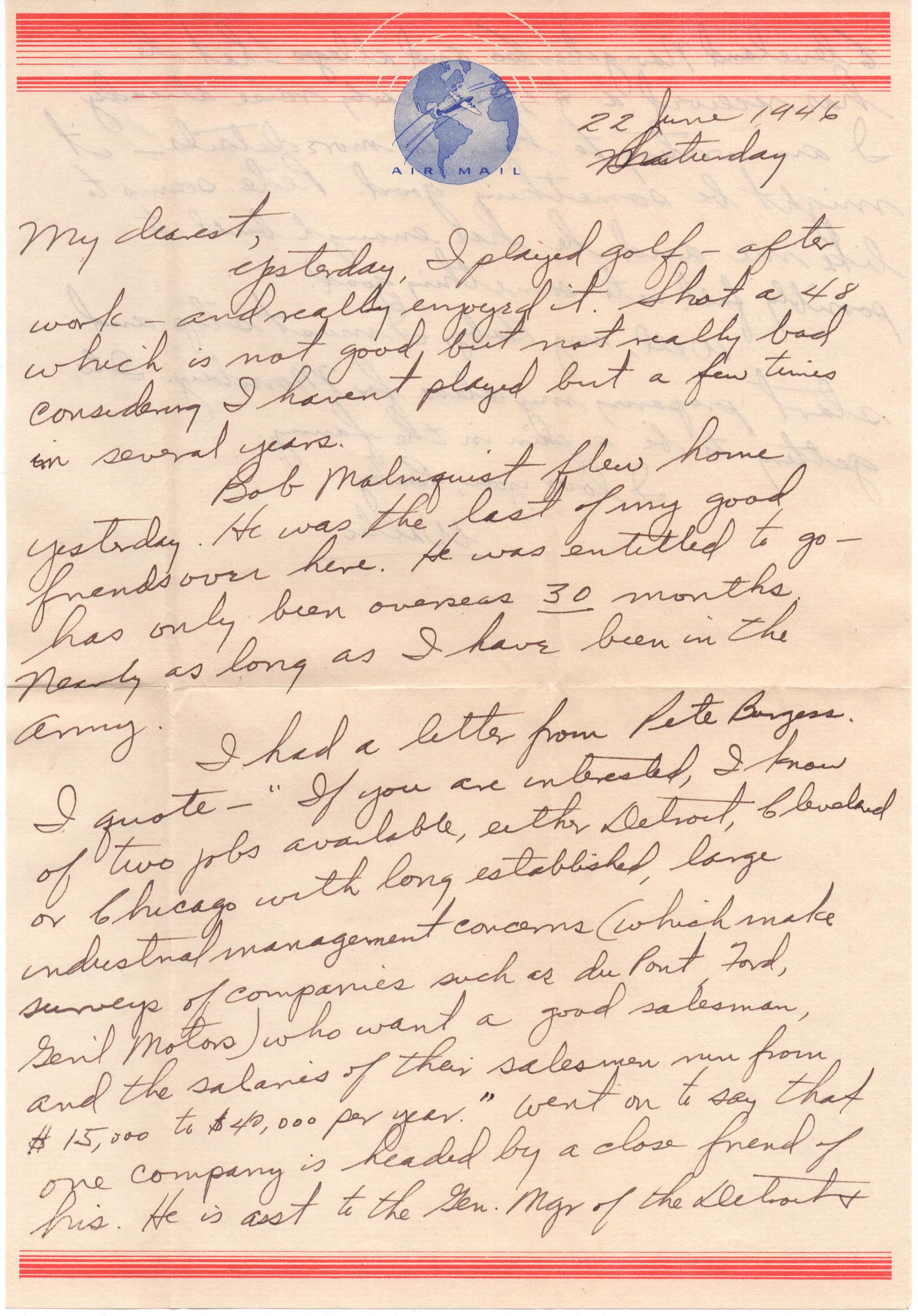 June 22, 1946: Front of letter