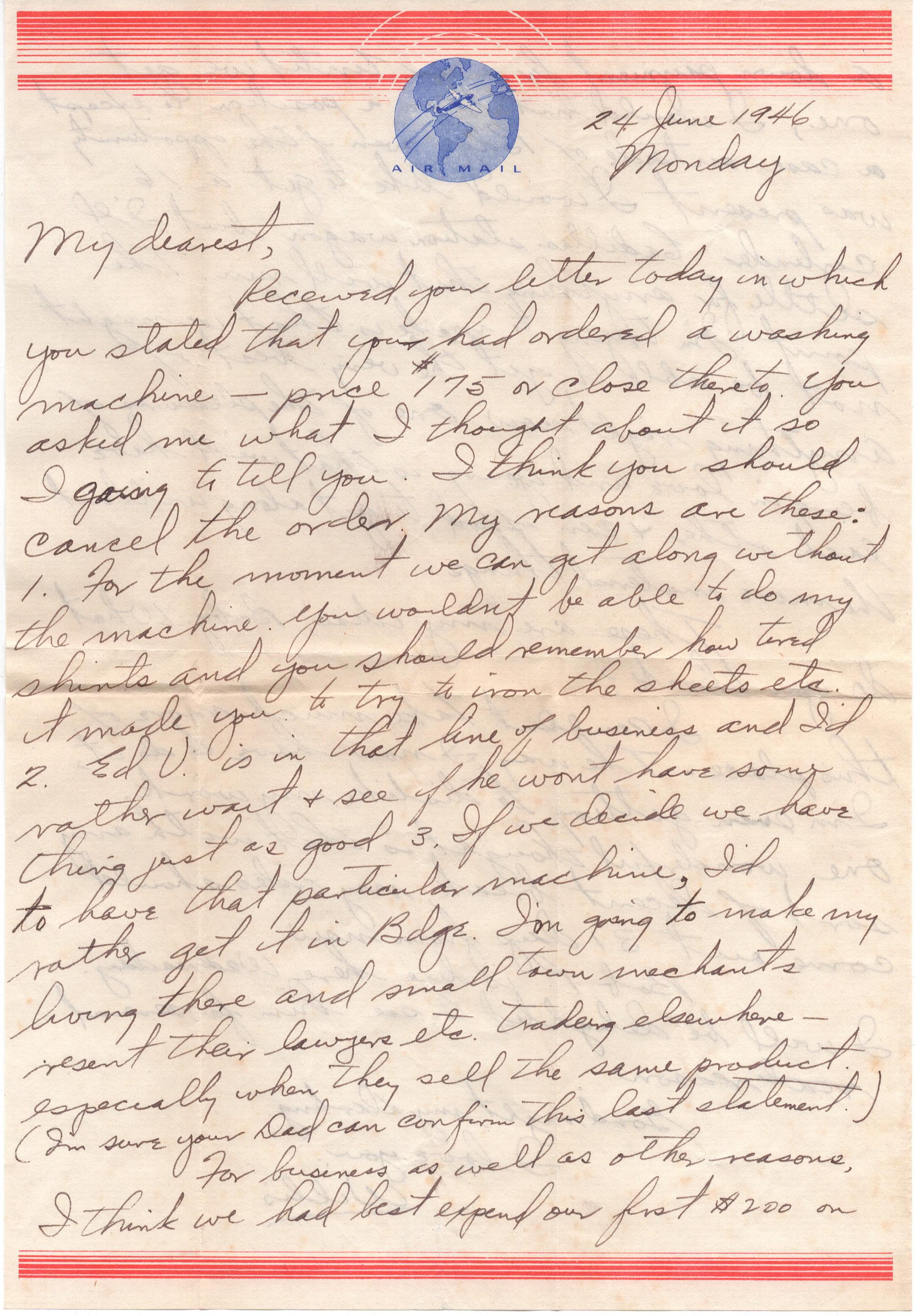 June 24, 1946: Front of letter