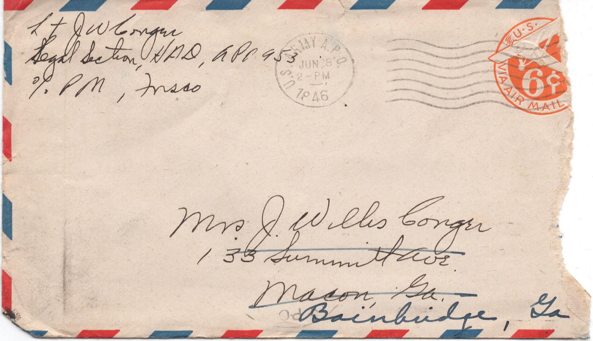 June 26, 1946: Front of envelope