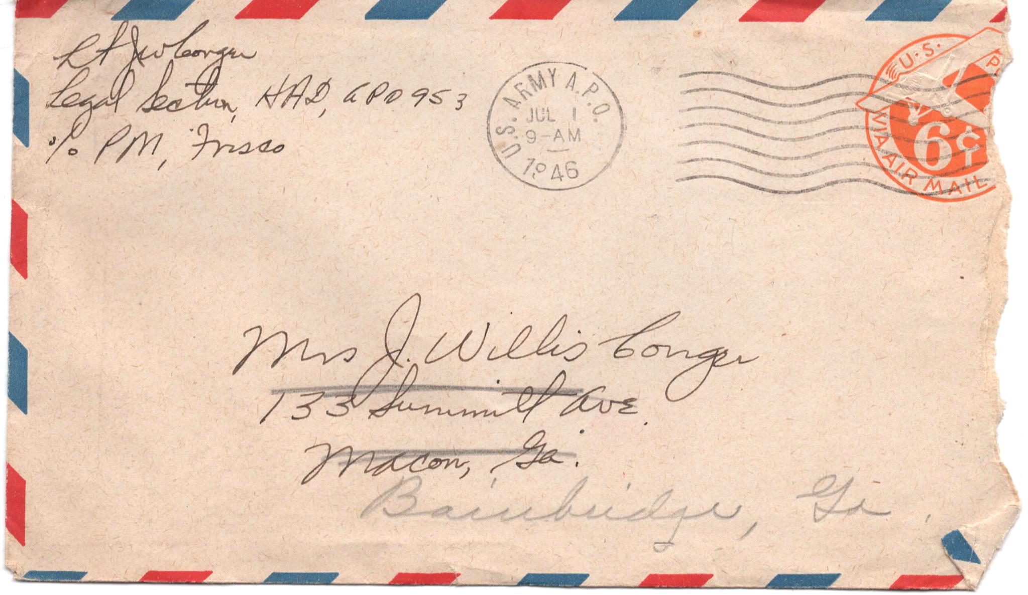 June 29, 1946: Front of envelope