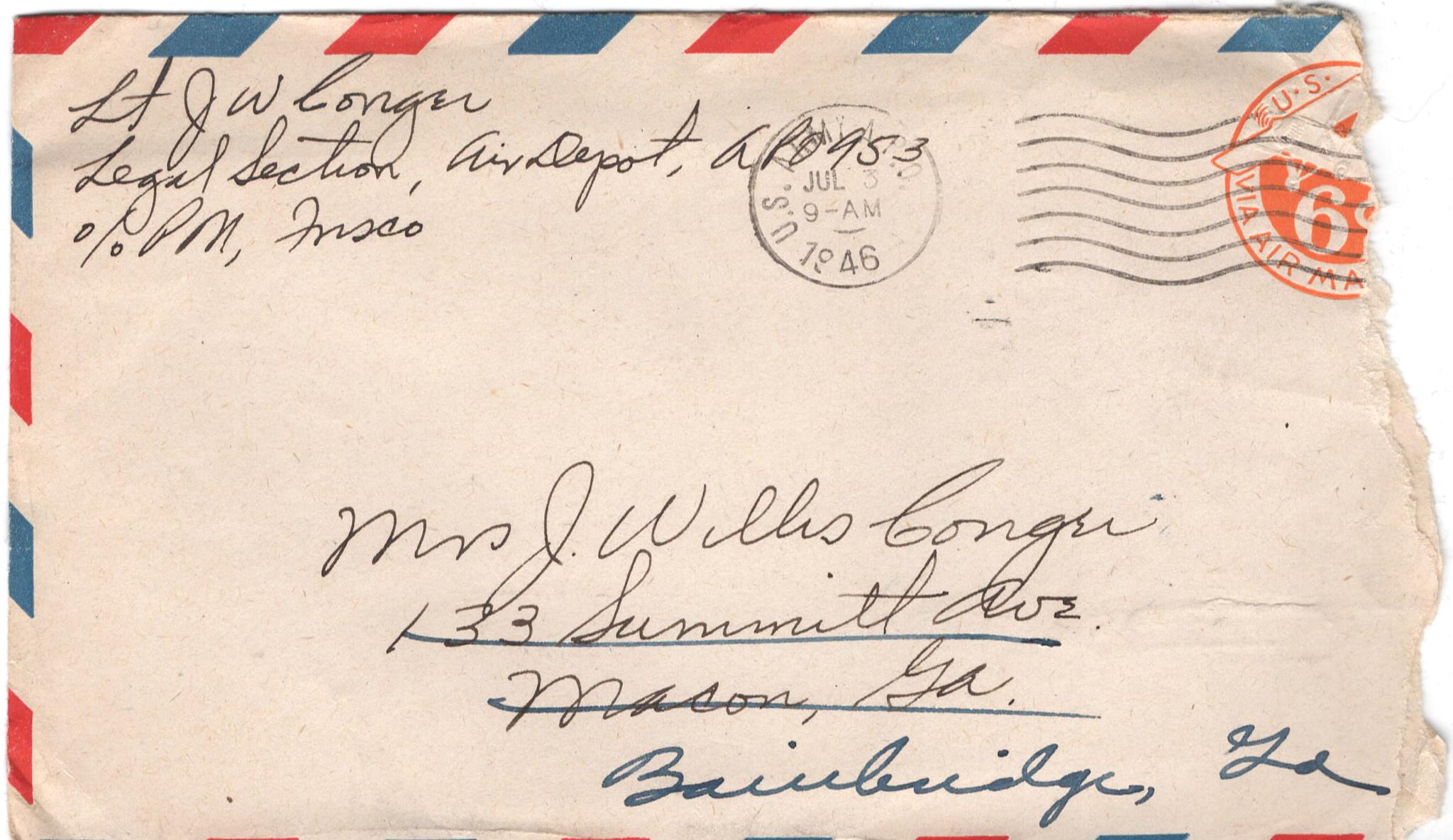 July 2, 1946: Front of envelope