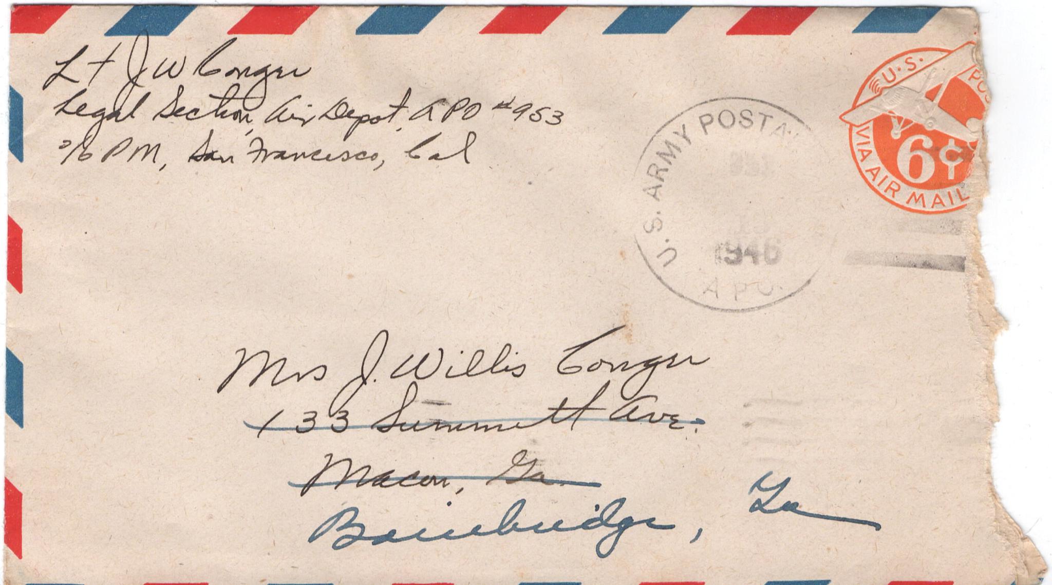 July 10, 1946: Front of envelope