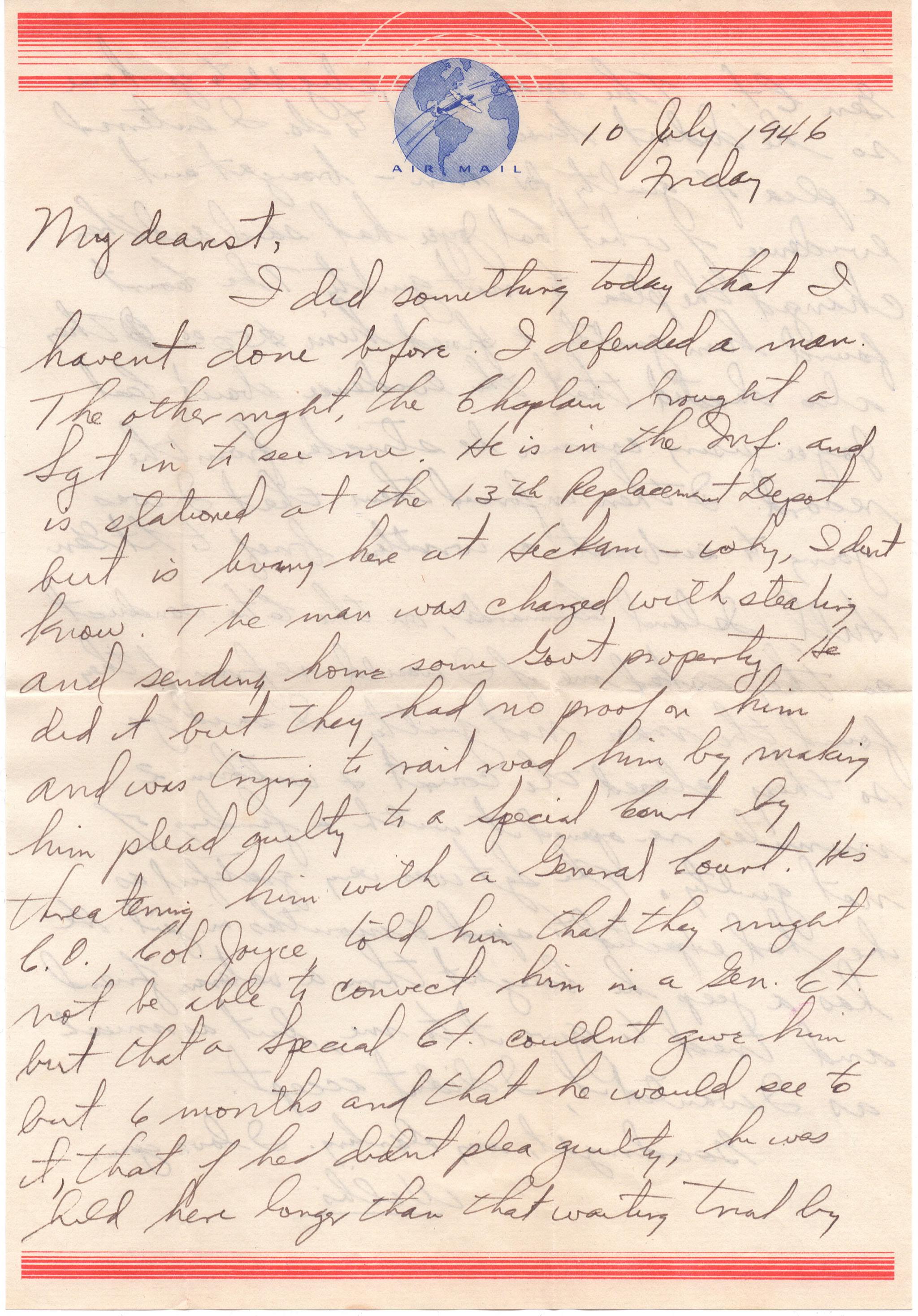 July 10, 1946: Front of letter