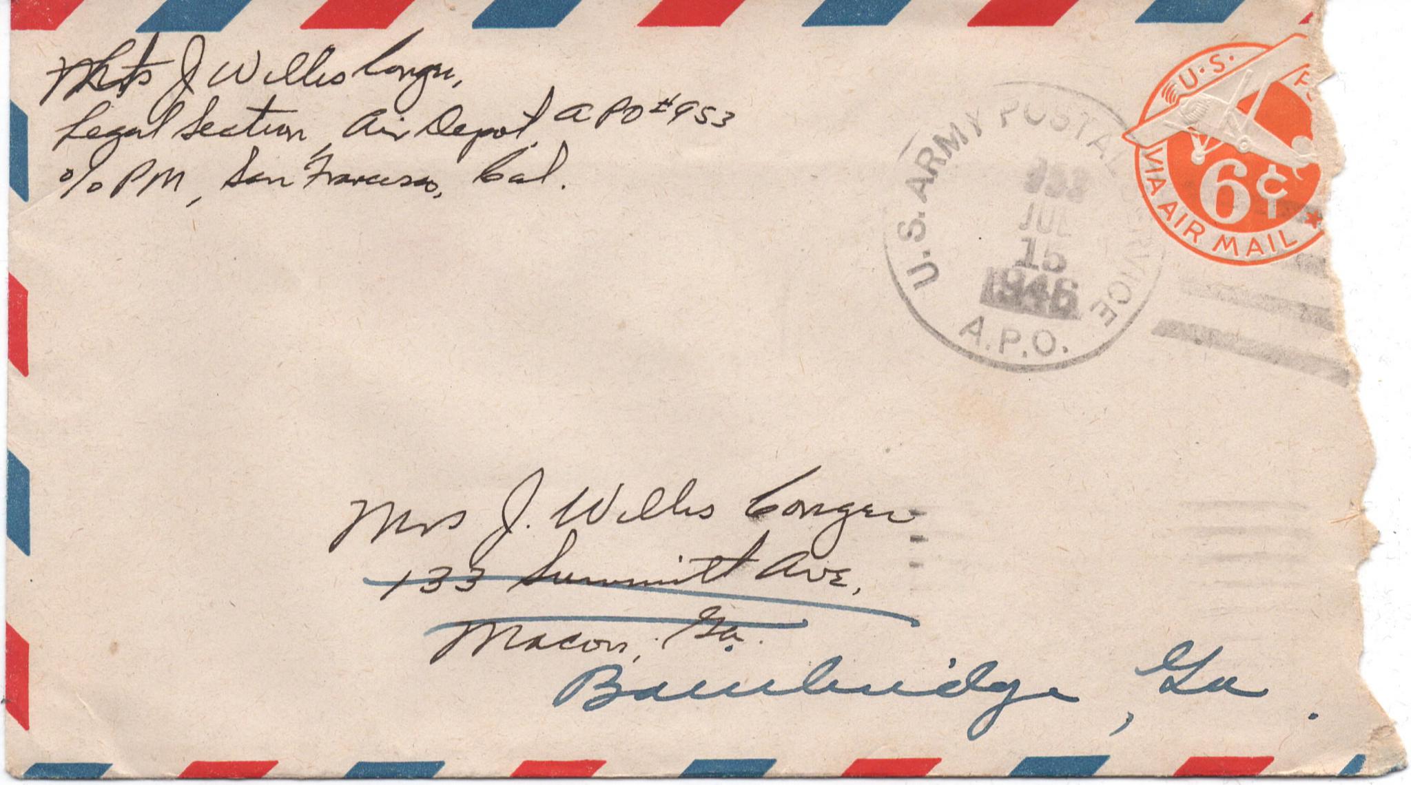 July 14, 1946: Front of envelope