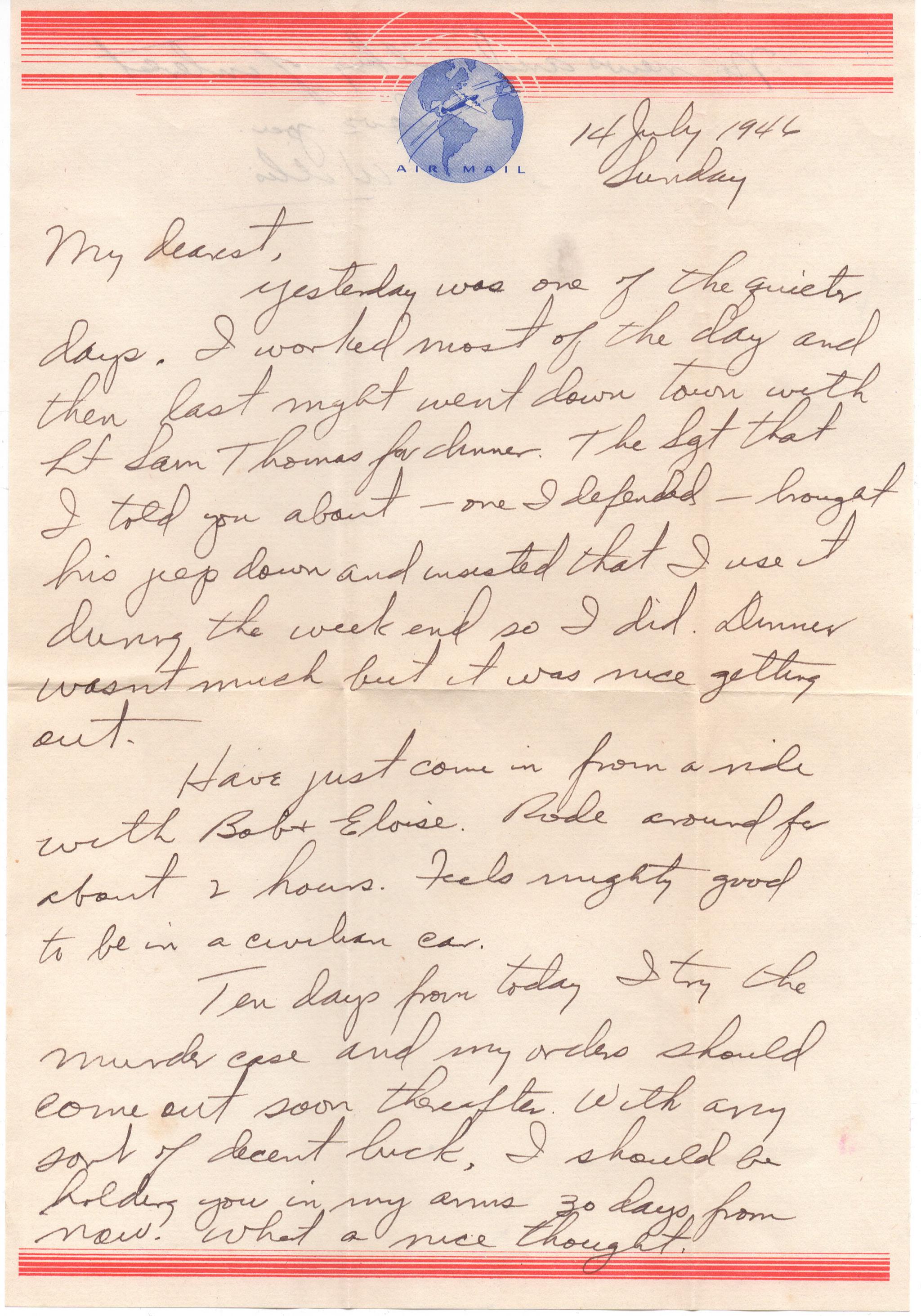 July 14, 1946: Front of letter