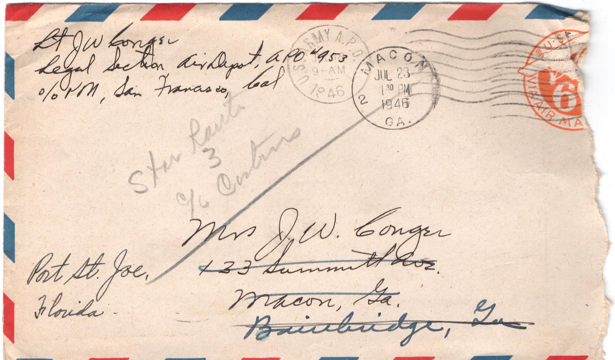 July 16, 1946: Front of envelope