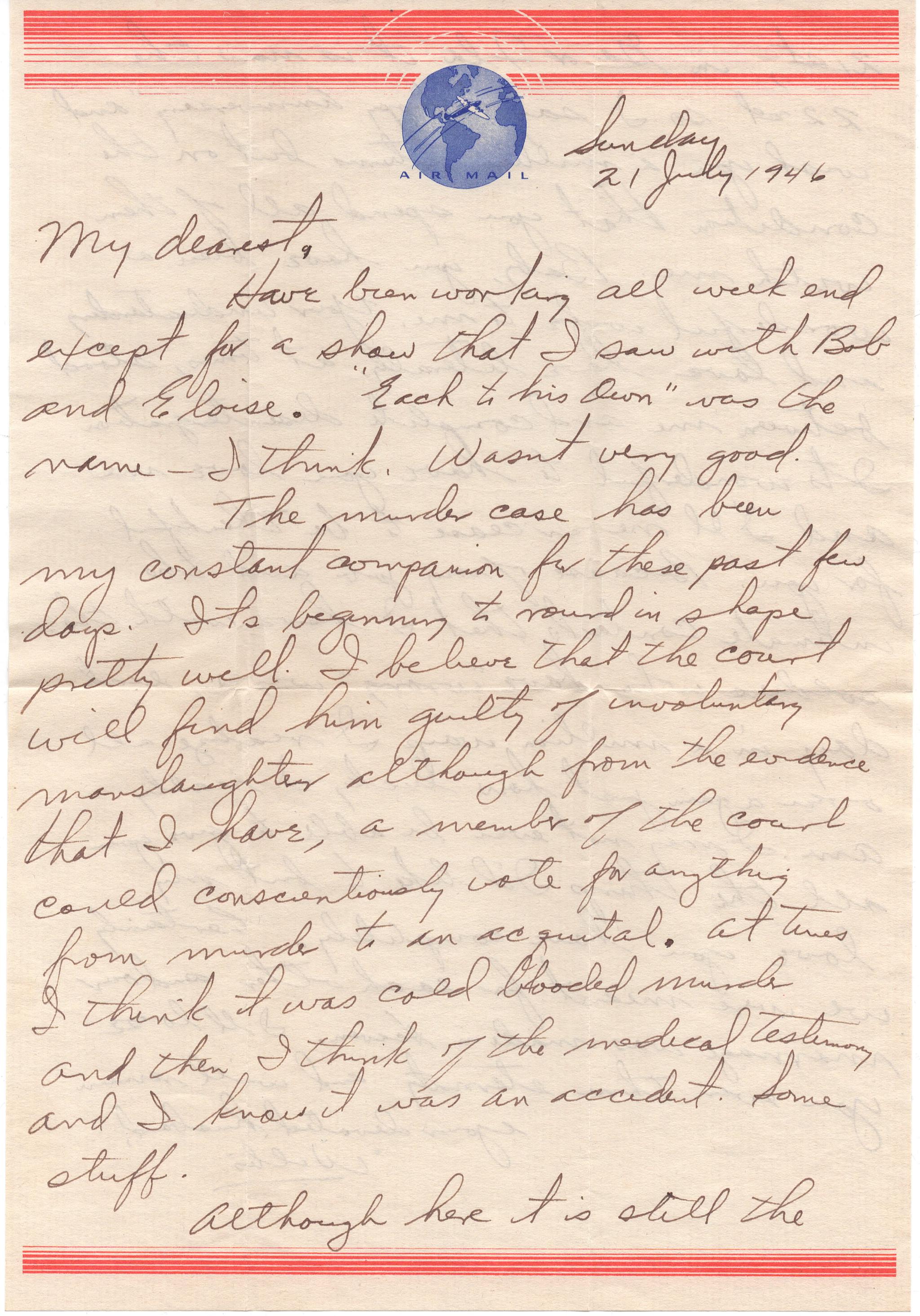 July 21, 1946: Front of letter