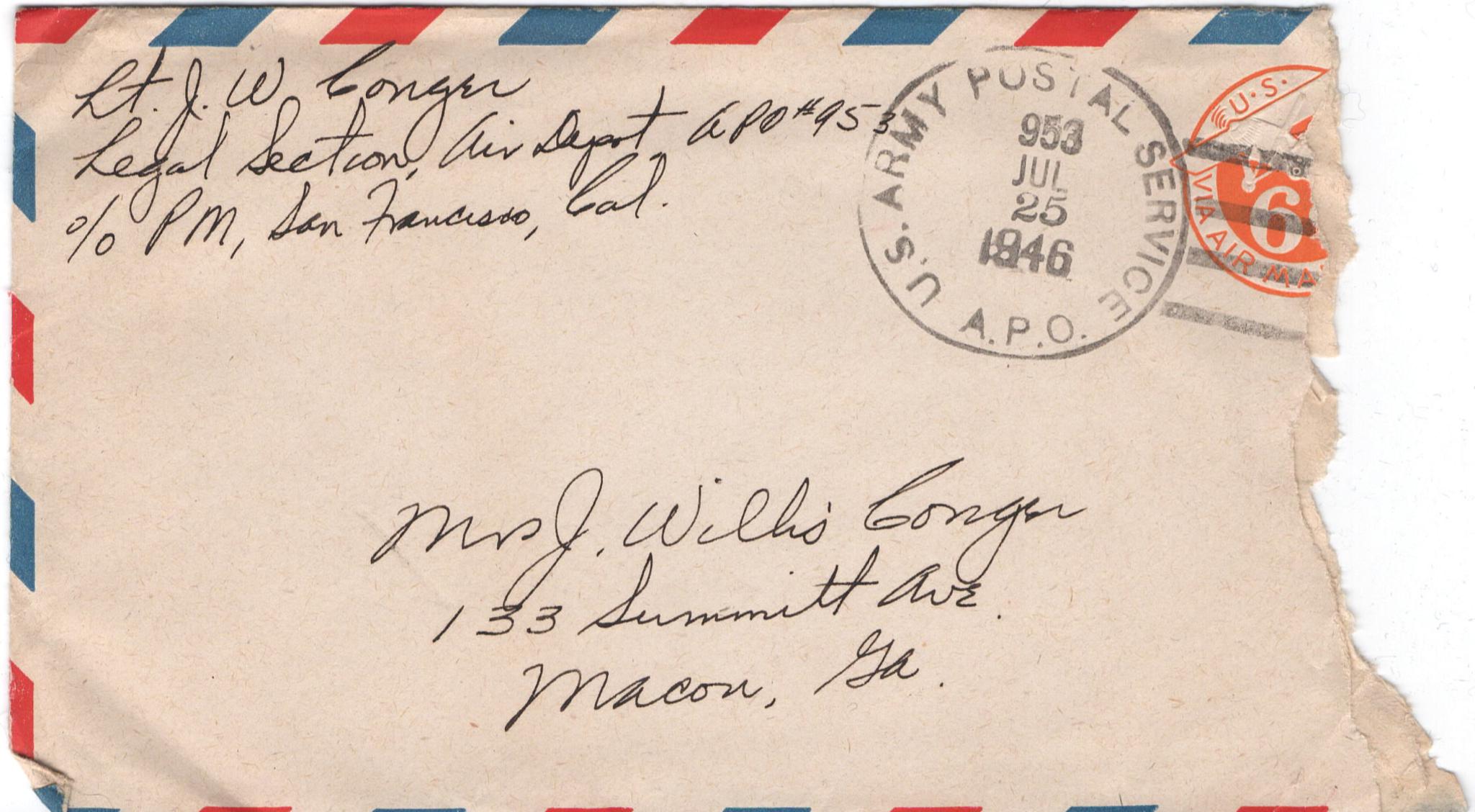 July 22, 1946: Front of envelope