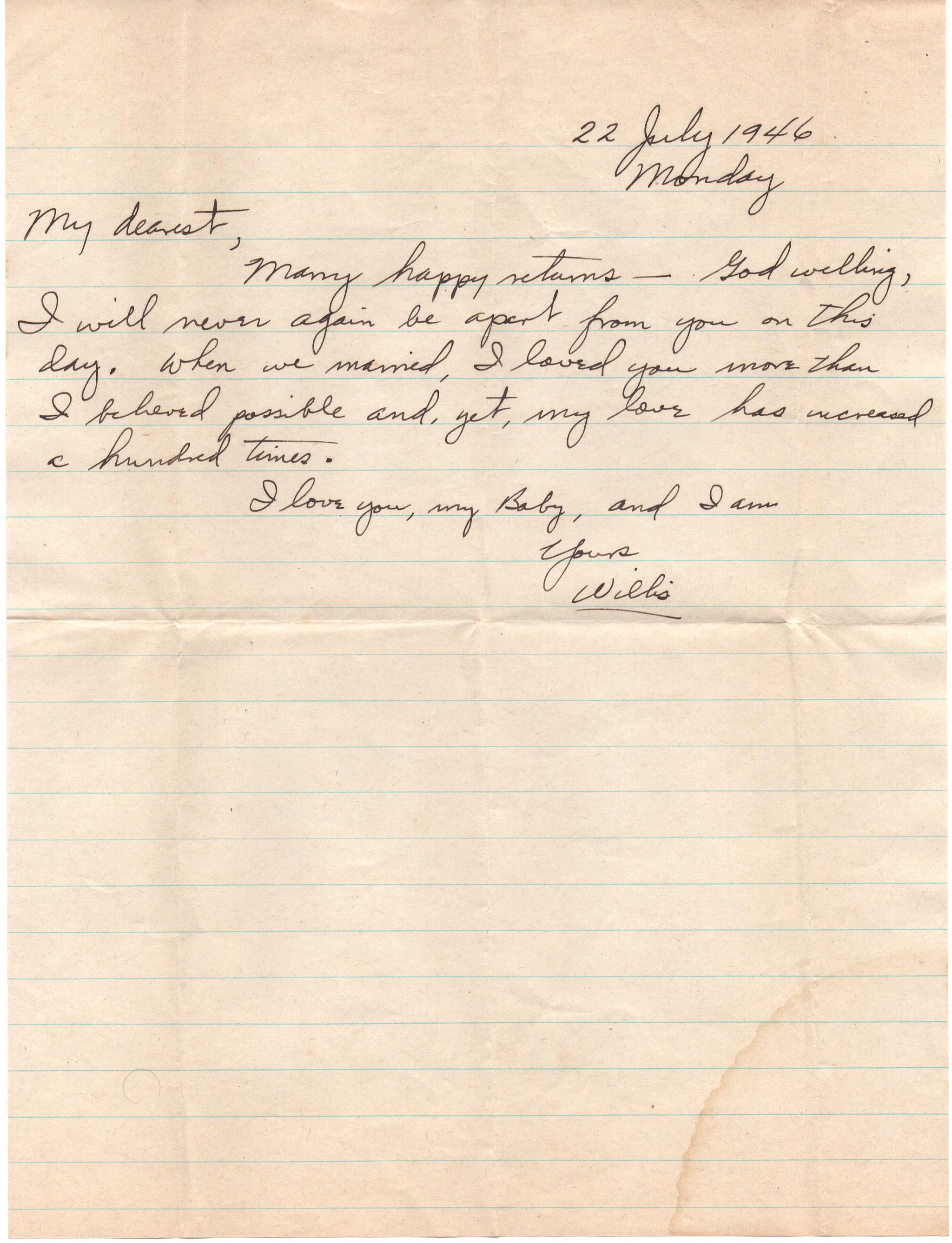 July 22, 1946: Front of letter