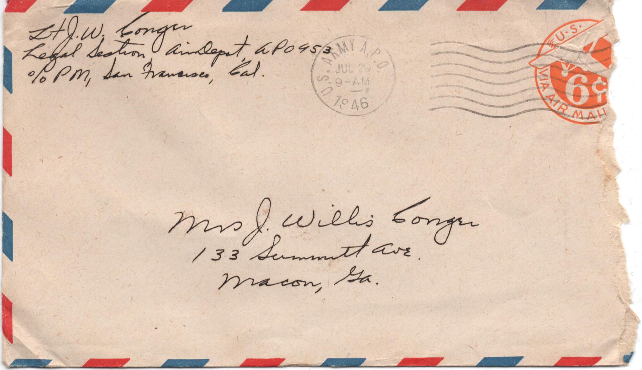 July 26, 1946: Front of envelope