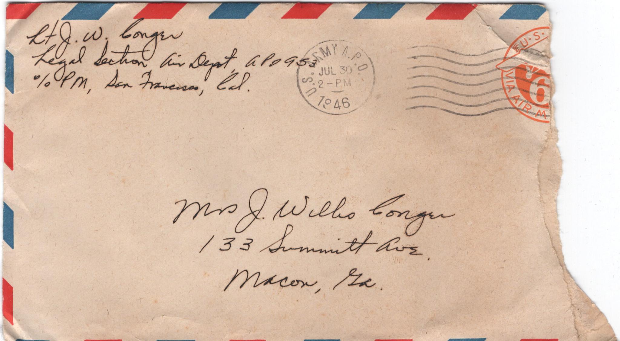 July 29, 1946: Front of envelope