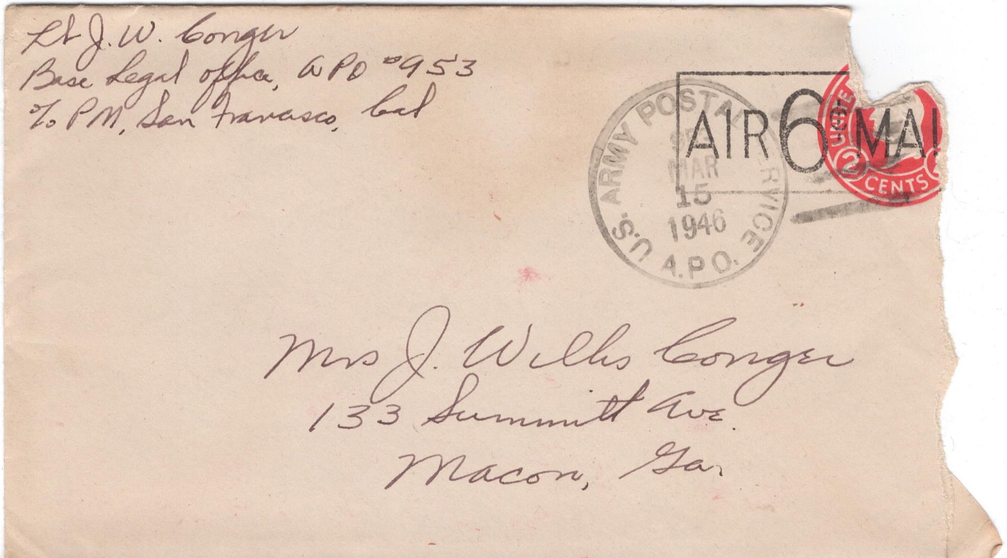 August 14, 1946: Front of envelope