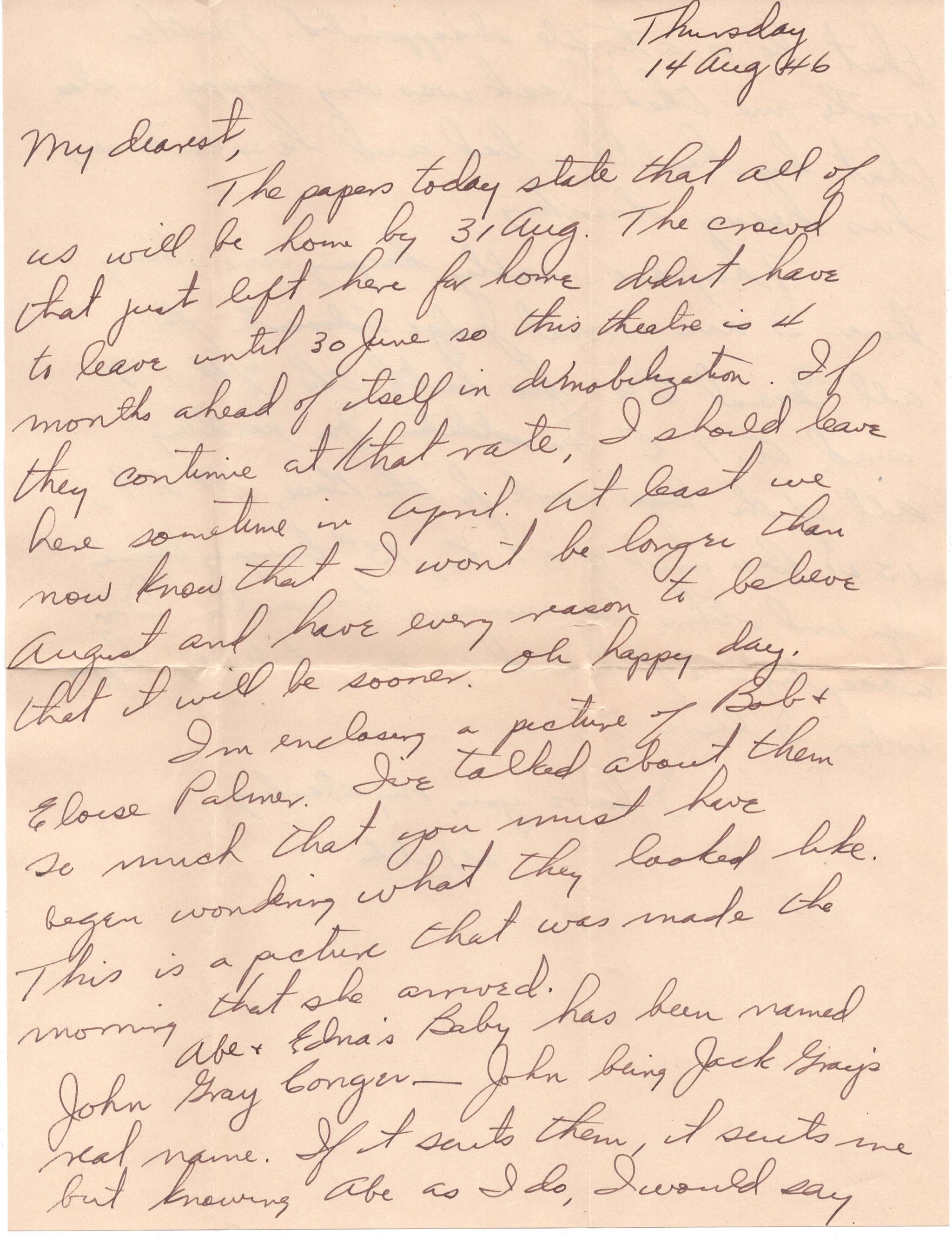 August 14, 1946: Front of letter